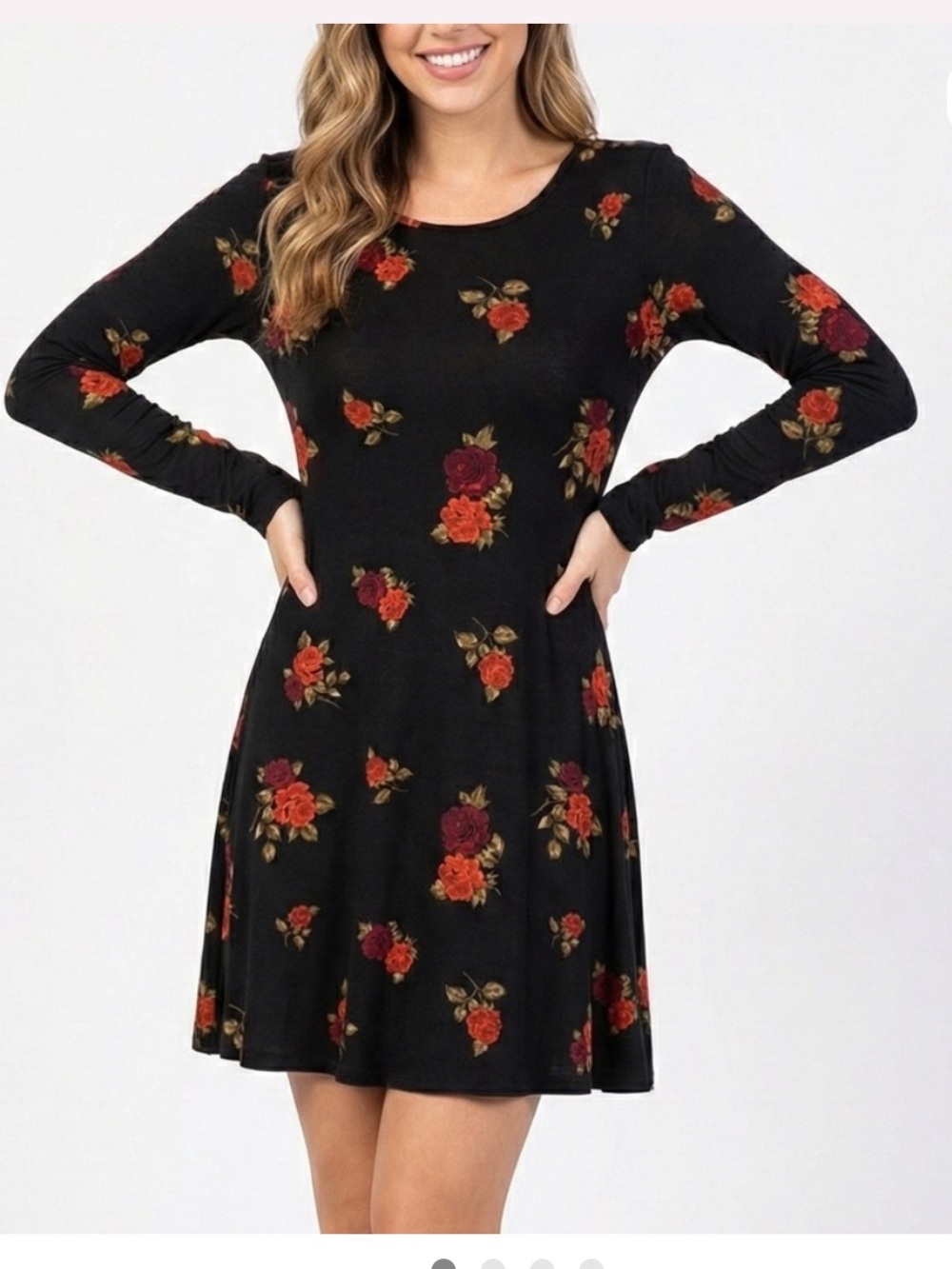Adam Levine Black Floral Long Sleeve Skater Dress